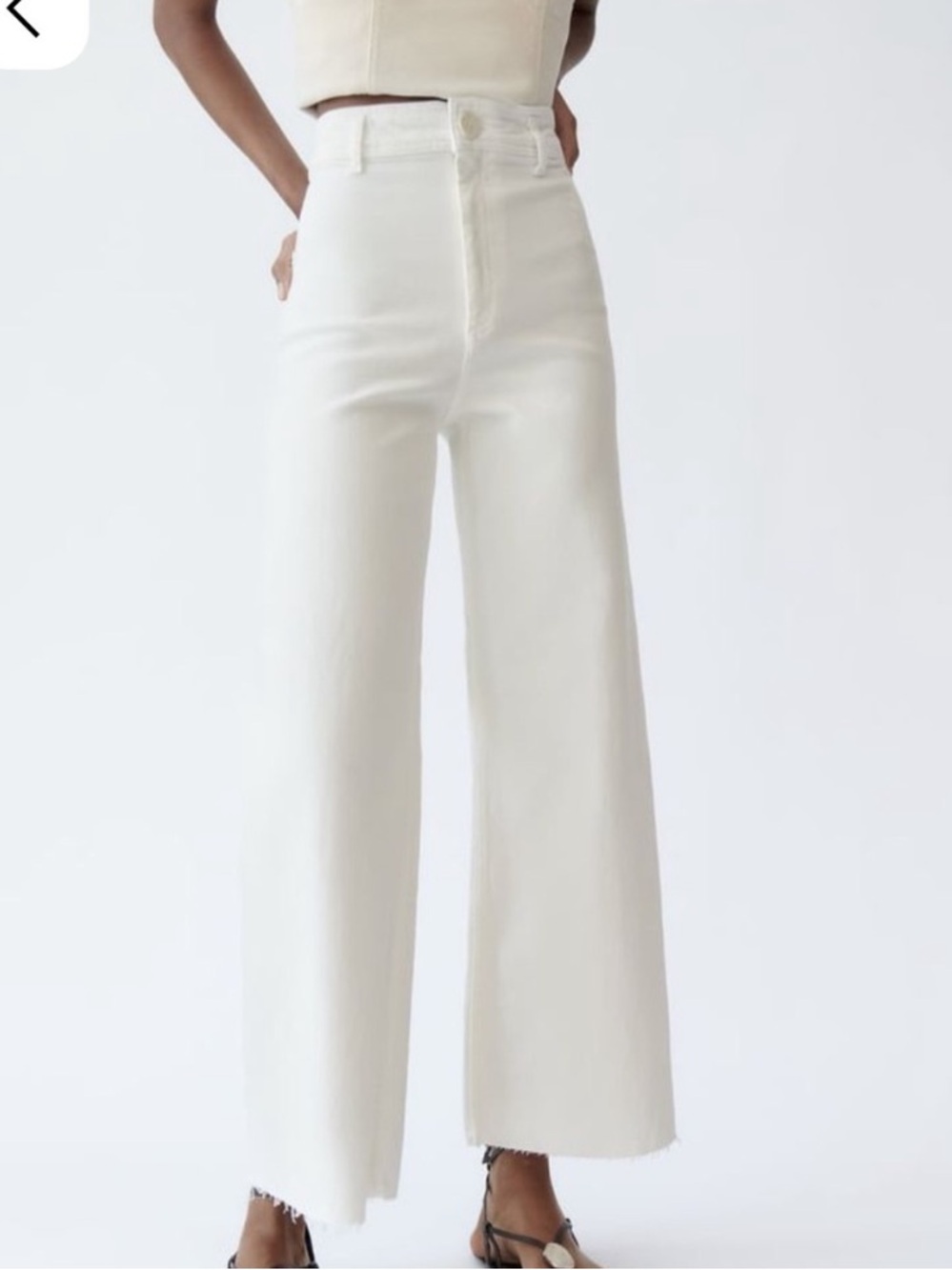 Zara High Waisted Wide-Leg White Stretch Oversized Button Boho Jeans Size 6